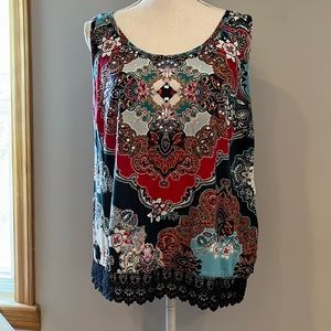 🔴Fun Bila women's print tank top with sequins in red, white and blue size XL